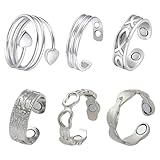 MLPKOI 6 Stück Magnetischer Ringe, Wechseljahre Magnet Ring Damen Migräne Ring Verstellbare Größe Open-Design Geschenk für Frauen Mädchen