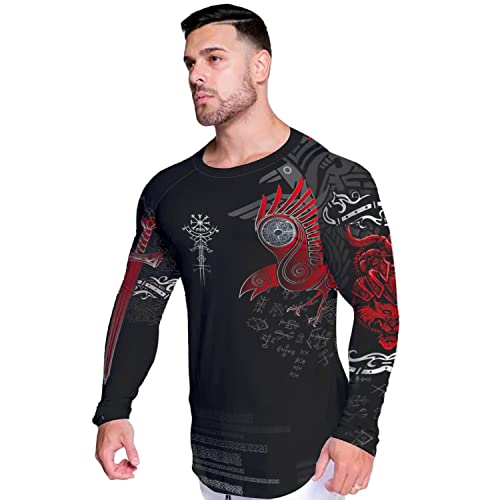 Workout Compression Shirt, Mens Rash Guard Long Sleeve, Jiu Jitsu Rash Guard Men Pattern Viking BJJ Rash Guard4