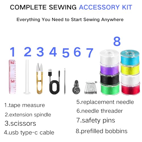 Image of Portable Handheld Sewing Machine for Adults - Mini Hand Held Sewing Stitching Machine for Beginners - Small Electric for Hemming Quick Fabric Home Travel Clothes Pants DIY Fabric Denim
