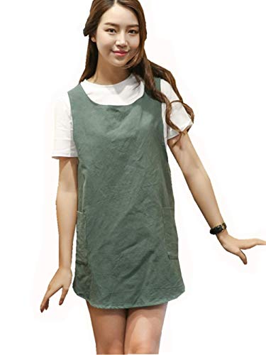 Shortened Design Apron, Japanese Style Soft Cotton Linen Apron With Two Side Pockets, X Cross Halter Apron, Kitchen Cooking Clothes Gift For Women Diy Project, Crafting, Cooking, Baking(Army Green ) #TOP1