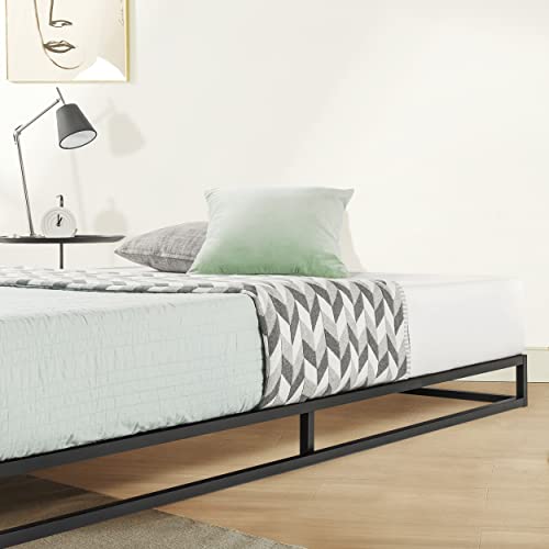 Mellow Modernista Low Profile 6 Inch Metal Platform Bed Frame With Classic Wooden Slat Support Mattress Foundation (No Box Spring Needed), Full, Black #TOP4