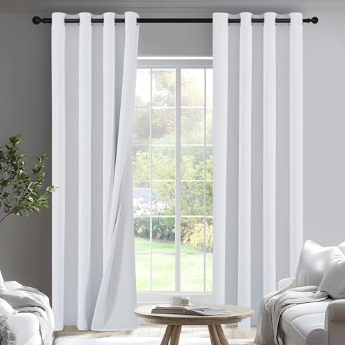 Image of PONY DANCE White Total Blackout Curtains 84 inch Length 2 Panels Set, 100% Black Out Grommet Thermal Insulated Drapes for Bedroom, Noise Reducing Window Treatments for Living Room, 34 inch W x 84 inch L