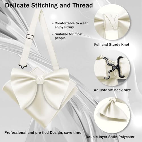 Image of Mens Bow Tie Pre Tied Oversized Bow Ties for Men Satin Bowties for Tuxedo Wedding Party Banquet