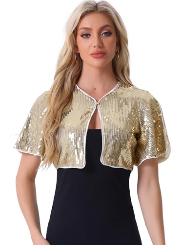 Image of Allegra K Sequin Bolero for Women's Sparkly Crop Glitter Formal Shrug for Evening Dresses