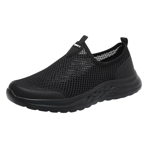 Men Sports Shoes Fashionable New Pattern Mesh Hollow Breathable Comfortable Flat Bottom Lightweight Slip On Seasonal Casual Shoes Casual Sneaker Boots for Men (Black, 9.5)