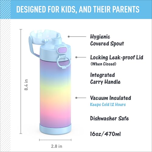 Image of THERMOS FUNTAINER 16 Ounce Stainless Steel Vacuum Insulated Bottle with Wide Spout Lid, Rainbow Cloud