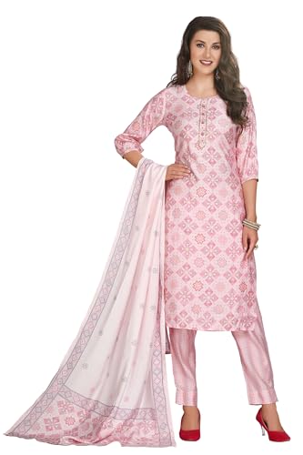 Image of Ikkat Print Muslin Embroidery Kurta Set with Dupatta