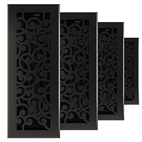 Imperial RG3375 Cast Iron Wonderland Decorative Floor Register, 4 x 12-Inch, Matte Black, 4 Pack