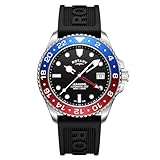 Rotary Seamatic GMT 300M Orologio da uomo in acciaio inossidabile resistente all'acqua con cinturino in silicone nero
