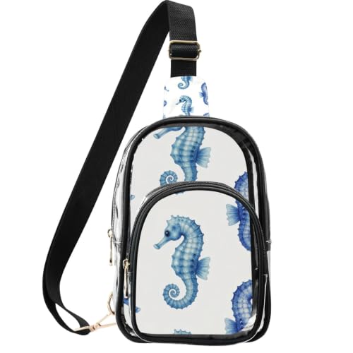 Riñonera transparente con caballito de mar azul linqin, ideal para festivales y uso diario