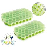 Ice Cube Trays with Lids, Qinbin 2Pack (74 Ice Cubes) Silicone Ice Cube Molds for Whiskey Storage, Cocktail, Beverages