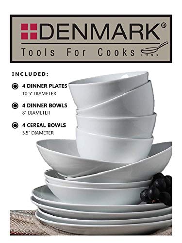 Denmark White Catering And Dining- Commercial Chef Restaurant Grade Scratch Chip Resistant Dishwasher Oven Microwave Safe Dinner Soup Cereal Plate Bowl, 12 Piece White Vitrified Dinnerware Set #TOP6