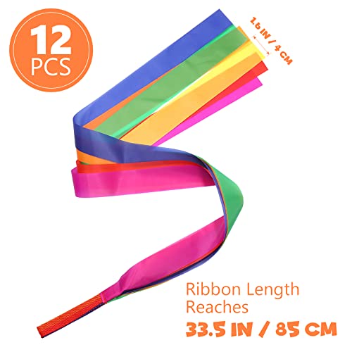 Bestoyard 12Pcs Rhythm Ribbon Dance 3.2 Feet Rainbow Ribbon Dance Ribbon Streamers For Kids Children Adults #TOP4