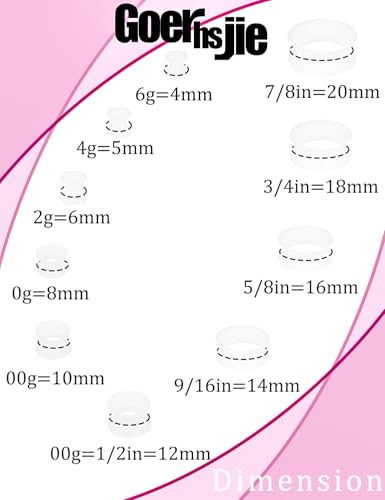 Silicone Ear Gauges Tunnels Plugs for Ears Women Men Earrings Black/Clear/White Size 4mm-20mm 6G-7/8In Double Gage Retainer Stretching Kit Starter Stretchers Expander3