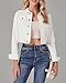 Luvamia Cropped Jean Jacket for Women Fashion Short Denim Shacket Lightweight Fitted Stretchy with Pockets Country Concert Wear Ivory White X-Small Fits Size 0 Size 2
