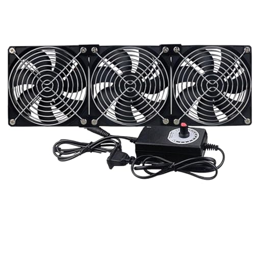 3 x Ventilador de 120 mm con control de velocidad, ventilador de 12 cm para PC, 3-12 V ajustable, 30 dBA silencioso - Incluye fuente de alimentación y rejillas metálicas para ventilación de
