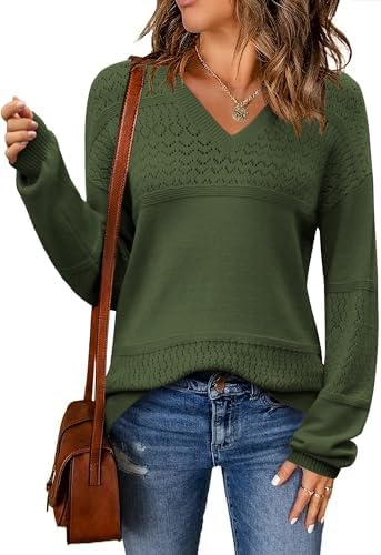 Zeagoo Womens 2026 Fall Sweaters Casual Long Sleeve Ribbed Knit P...