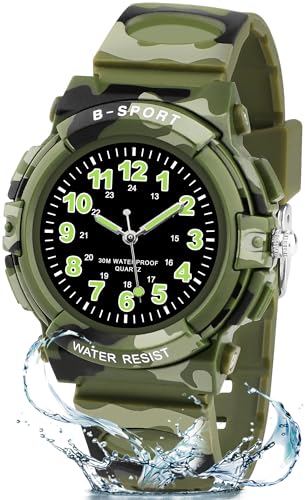 Edillas Kinderhorloge voor jongens en meisjes, polshorloge voor kinderen, analoog met 30 m waterdicht, schokbestendig, lichtgevende wijzers, TPU-armband voor 5-16 jaar, eerste schooldag, outdoorsport