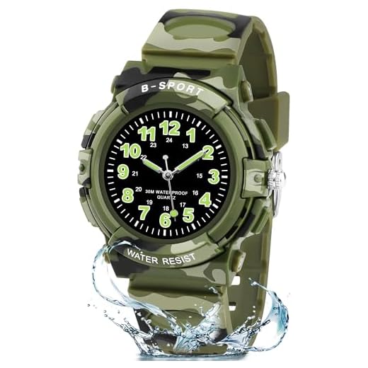 Edillas Montre Enfant Analogique Sport,Montre Étanche 30M avec Cadran Lumineux,Bracelet Souple,Idée Cadeau École,Anniversaire pour Garçons Filles 5-16 Ans (Vert Camouflage)