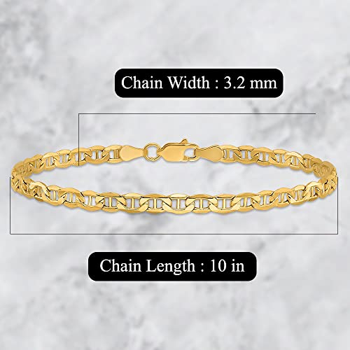 Diamond2Deal 14K Yellow Gold 3.20Mm Anchor Chain Anklet, 10", For Women #TOP3