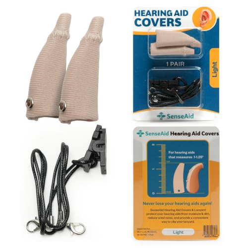 Hearing Aid Covers | #1 Hearing Aid Accessories Includes Waterproof Sweat Covers & Lanyard with Clips to Prevent Loss Cloth Protector Sleeves that Connect to an Included Lanyard (Light)
