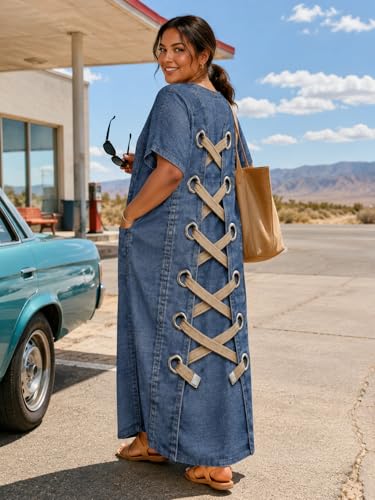 Image of Plus Size Maxi Tshirt Dress for Women Short Sleeve Dresses Loose Fit Summer