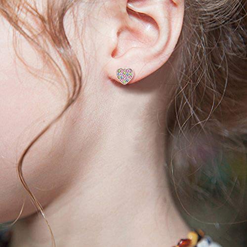 925 Sterling Silver With A 7Mm White Gold Tone Heart Screwback Children's Earrings #TOP2