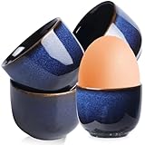 GOMETY 4er Set Eierbecher Porzellan, Keramik Eierbecher Vintage Blau Overeglaze Bunt Eierbecher Porzellan Eierständer Eierhalter für Gekochten Eiern Frühstück Spülmaschinenfest (4, DarkBlue)