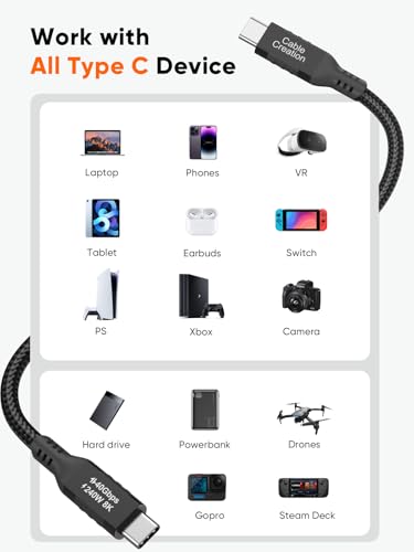 Image of USB 4 Cable,USB C to C for SSD,MacBook Pro, iPhone17,Dock,Auto 1.0ft | for Thunderbolt 5 4, 40Gbps Data Sync, 8K /5K@60Hz Video Stream, 240W PD 3.1 Fast Charging,Anti Tear Braided