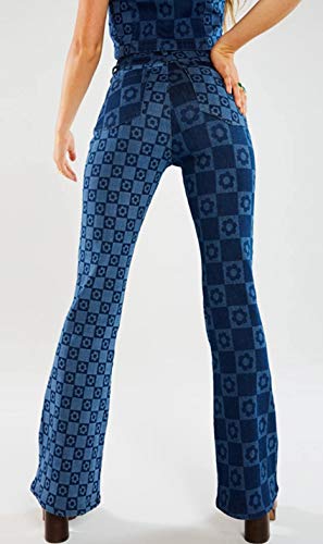 Paodikuai Women Patchwork Jeans Bell Bottom Raw Hem Denim Pants Slim Bootcut Jean (Large, S2-Blue) #TOP4