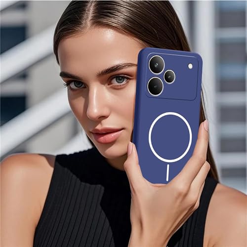 Image of amazon basics Back Cover for Realme P4 5G | Ultra Slim Soft Rubberised Case | Magsafe Logo Printed (Not Magsafe Compatible) | Camera Protection - Blue