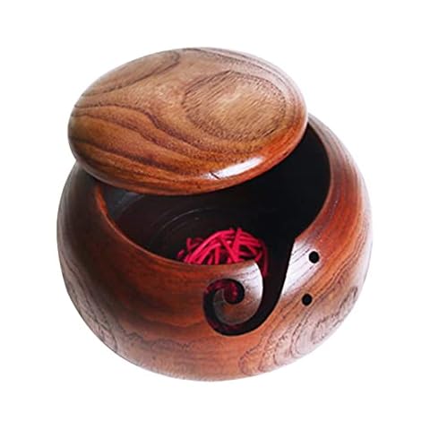 WERTSWF Wooden Yarn Bowl W/Lid, Needlework Wool Storage Bowl Crochet Holder for Sewing Knitting Supplies Organizer Cover