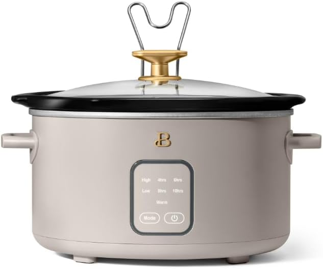 4-Quart Slow Cooker with Touch-Activated Display by Drew Barrymore, Programmable Digital Controls, Removable Ceramic Pot, Keep Warm Setting, Modern Sleek Design (White Icing)