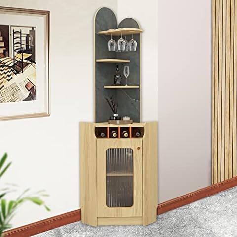 Weinschrank, heller Eichen-Eck-Barschrank mit offenem Regal und Tür Cover