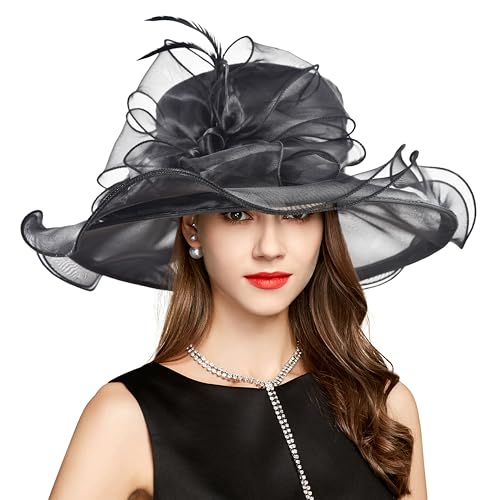2026 Derby Hats for Women Girls Ladies, Organza Church Tea Party Wedding Kentucky Fascinator Hat UV Protection Sun Hat