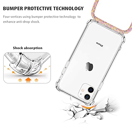 Yespure Crossbody Case For Iphone 11 6.1",Shockproof Phone Case For Iphone 11 [ With Neck Cord Lanyard Strap ] Crystal Clear Soft Slim Tpu Anti-Scratch Protective Case For Iphone 11 - Rainbow Yellow #TOP4