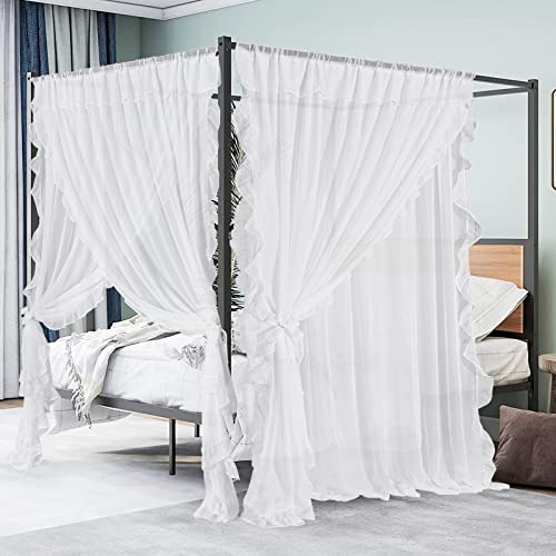 Nicetown 3 Layers Romantic Patio Door Curtains, Rod Pocket Soft Voile Sheer Ruffle Curtains In Shabby Chic Style With 2 Tie Backs For Bedroom/Princess Bed Canopy, W100 X L95, White, 1 Panel #TOP1