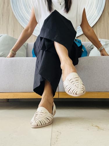 Image of Macarena Collection Leather Sandals for Women | Handmade Mexican Huarache | Woven Slip-On Shoes with Cushioned Insole | Artisan Crafted Genuine Leather