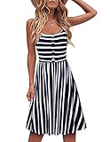 MOQIVGI Casual Dresses for Women Sleeveless Scoop Neck Above Knee Length Business Dress Ladies Office Work Dressy Loose Fitting Stripe Patchwork Strappy Tshirt Dress Black White Large