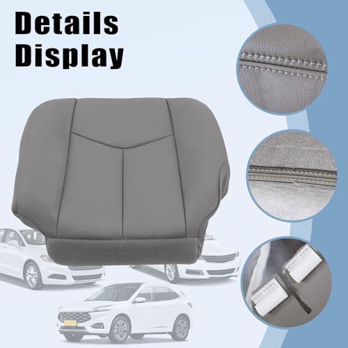 SecosAutoparts Driver & Passenger Bottom & Top Lean Back & Driver Foam Cushion Leather Seat Cover Light Gray # 922 fit for Chevy GMC Tahoe Suburban Avalanche Yukon Silverado Sierra 2003 2004 2005 2006 by SecosAutoparts - Used condition - Image 5