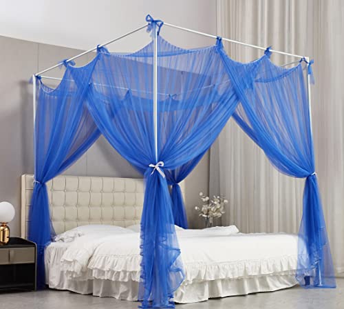 Mengersi Canopy Bed Curtains Bed Canopy With Lights For Girls, Bed Netting Unique Style 4 Door Mosquito Net For Adults Women Bedroom Decor (Blue+Lights, California King) #TOP2