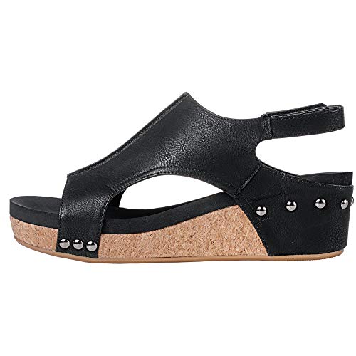 Corkys Women's Volta Wedge Sandal (Black Smooth, 9 M US)4