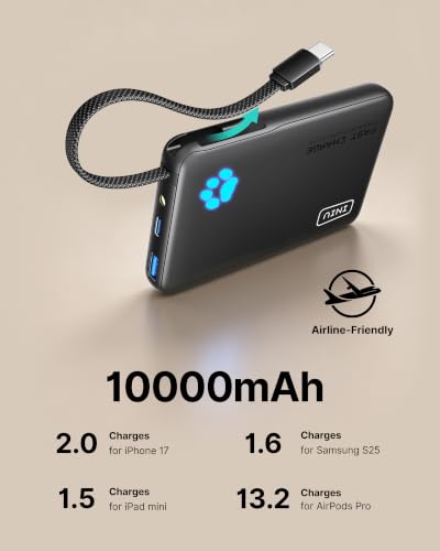 Image of INIU 45W Fast Charging Tablet Portable Charger, Smaller 10000mAh Power Bank | Flight-Safe, Built-in USB C Cable, Flashlight, Battery Phone Pack for Tablet, iPad, iPhone 17 16, Samsung S26 etc, Green