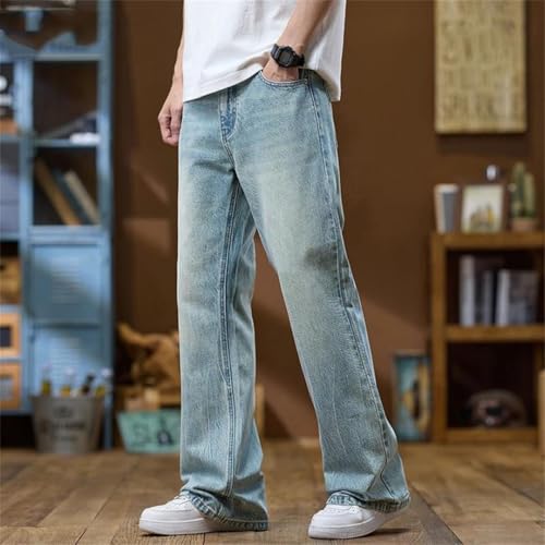 Mens Spring Bootcut Denim Pants Loose Streetwear Light Blue Flared Jeans4
