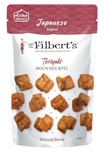 Mr Filberts Teriyaki Mochi Bites Japanese Rice Snack with Sesame Glaze Crispy Oven Puffed Sharing Snack Sweet and Savoury Flavour 6 x 150g