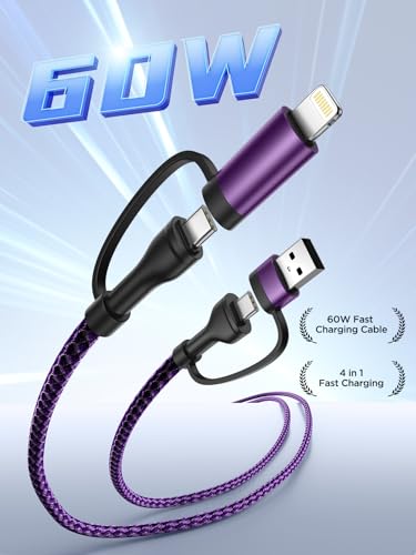 Image of USB C to Lightning Cable, 60W 4 in 1 Fast Charging Cable Apple MFi Certified USB A to Lightning Cord Nylon 6ft USB C to USB C Charger Cord for iPhone 17 16 15 14 Pro /iPad /Samsung S25 /MacBook /Switch 2