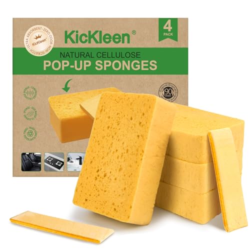 Image of 4 Pack Compostable Thicker Pop-Up Sponges - Expanding, Non-Scratch, Plant-Based Dish Cellulose Sponges Car Wash Sponge