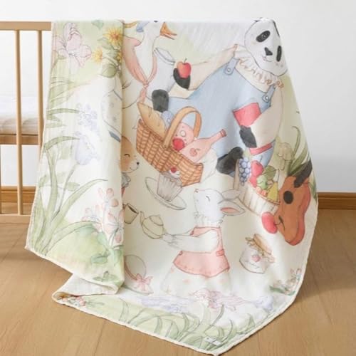 Image of Kassy Pop Printed 6 Layer Bamboo Muslin Blanket Cum Swaddling Towel for Baby | 70% Bamboo, 30% Cotton | AC Quilt, Multi-Purpose Blanket | 110cm x 110cm (Multicolor Print)