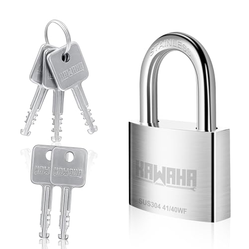 KAWAHA 41/50KD-5SK Hochsicherheits-Vorhängeschloss aus Edelstahl mit Schlüssel für den Innen- und Außenbereich (SUS304, robust, rostfrei) (50 mm, 5 Schlüssel)
