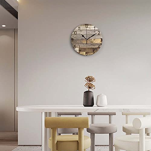 Acozuhse Silent Non-Ticking Wall Clocks, Brown Wood Barn Board Brown Pine Plank Rustic Wall Clocks, Battery Operated 13.4"X13.4" Round Wall Clock For Home Decor Living Room Kitchen Office #TOP1